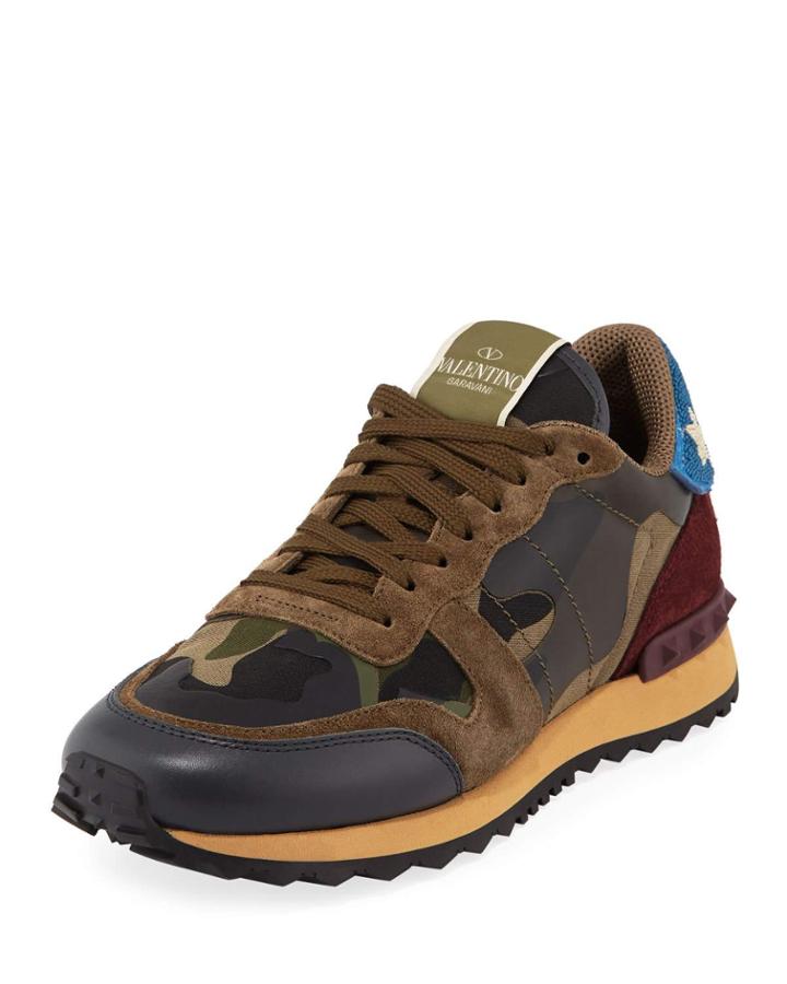 Camo Rockstud Canvas/leather Sneakers With