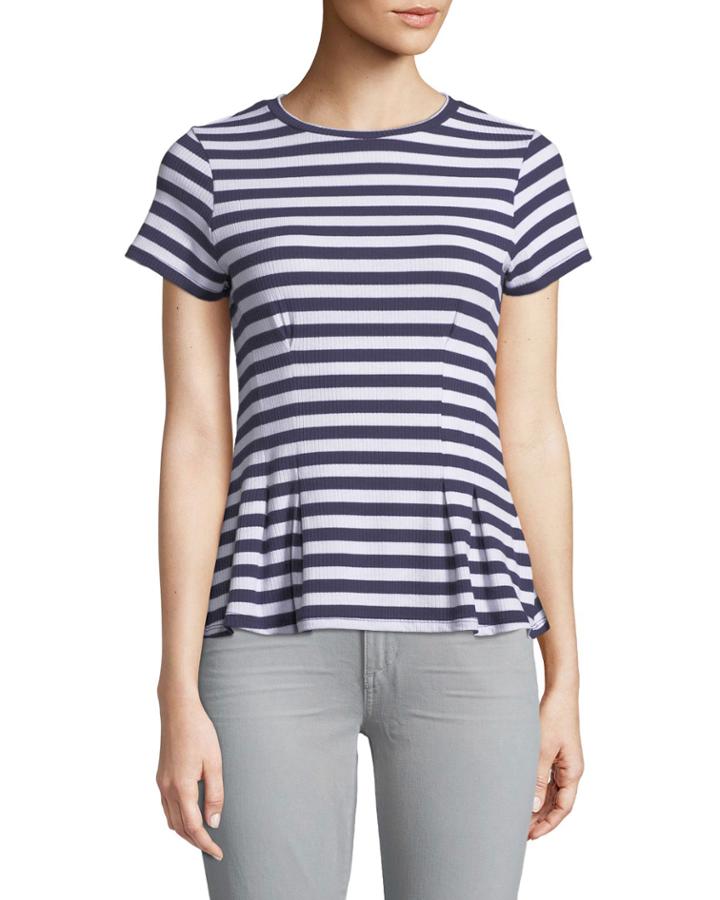 Seamed-front Striped Peplum Tee