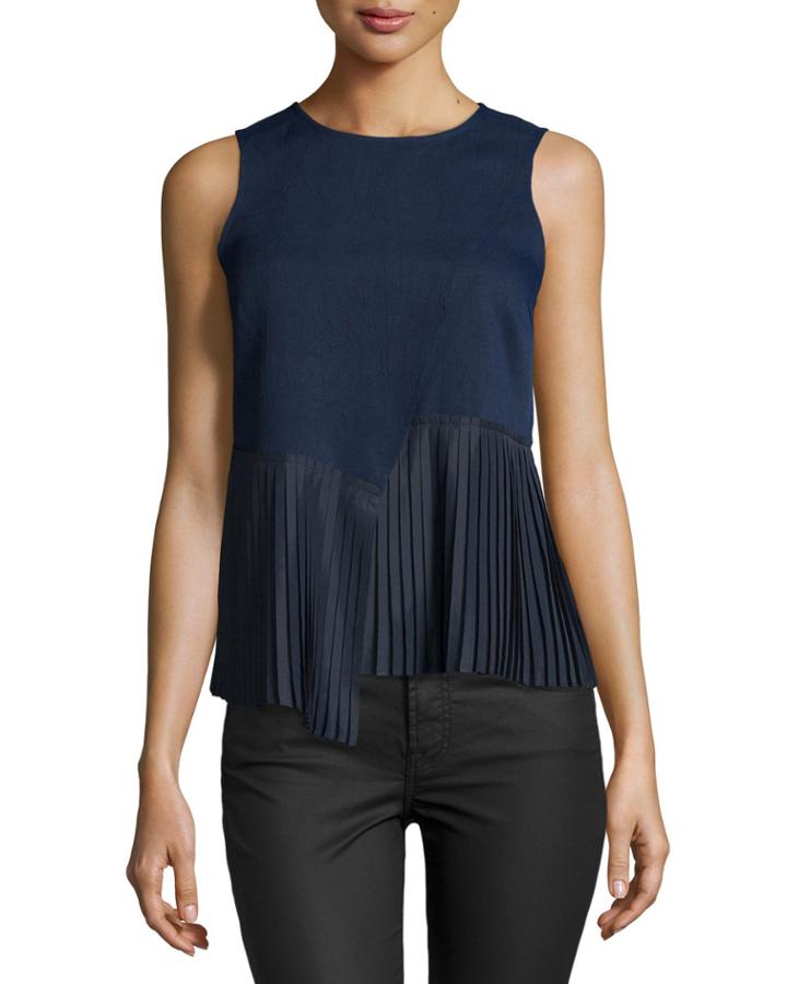 10 Crosby Derek Lam Sleeveless Shirt W/asymmetric Pleated Hem, Midnight (black), Women's,