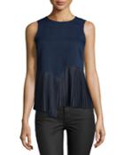 10 Crosby Derek Lam Sleeveless Shirt W/asymmetric Pleated Hem, Midnight (black), Women's,