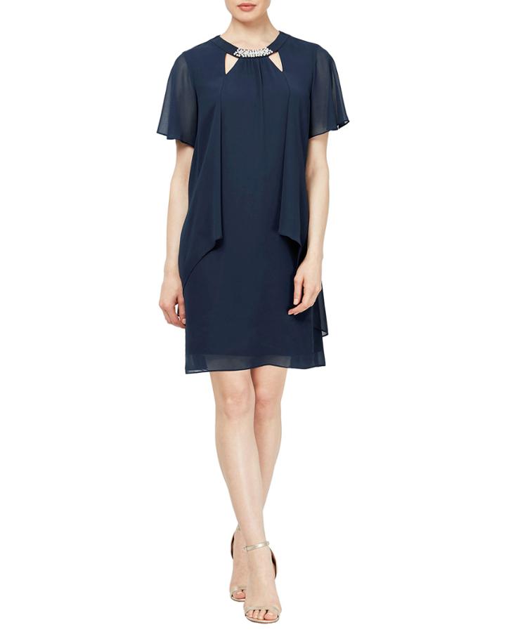 Cutout-neck Cocktail Dress With Pearly Trim
