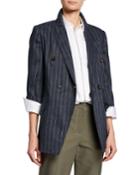 Linen Pinstriped Double Breasted Blazer