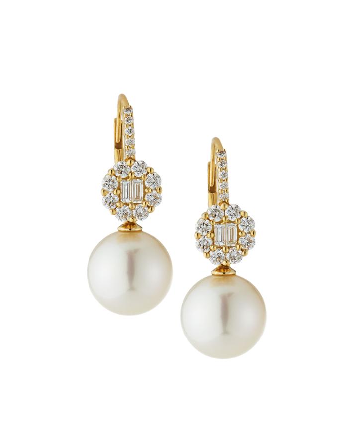 18k Mixed-cut Diamond & Pearl Drop Earrings