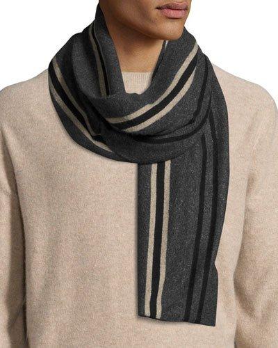 Wool-blend Striped Scarf, Black/navy/light Brown