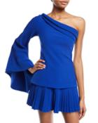 One-shoulder Pintucked-sleeve Crepe