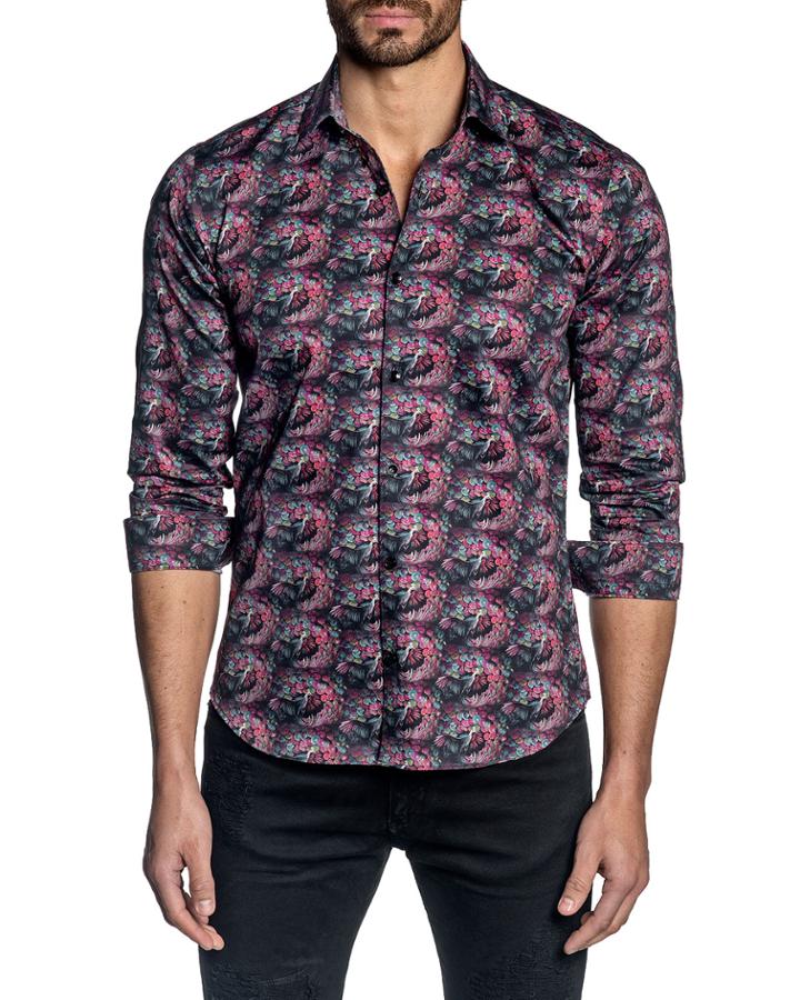 Men's Semi-fit Peacock-print