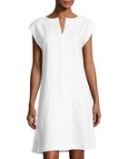 Joanie Split-neck Shift Dress, White