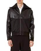 Men's Leather & Fabric Paneled Track Jacket