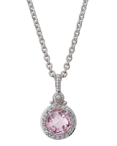 Round Pink Crystal & White Sapphire Pendant Necklace