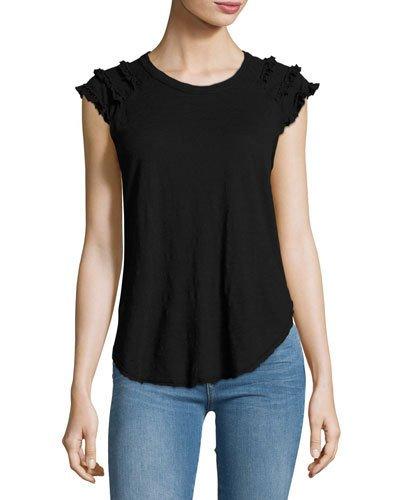 Ruffle-shoulder Tee, Black