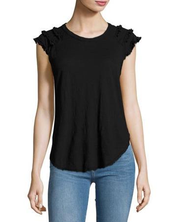 Ruffle-shoulder Tee, Black