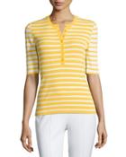 Short-sleeve Mixed-stripe Henley Top, Daffodil