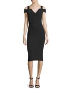 Cold-shoulder V-neck Midi Dress, Black