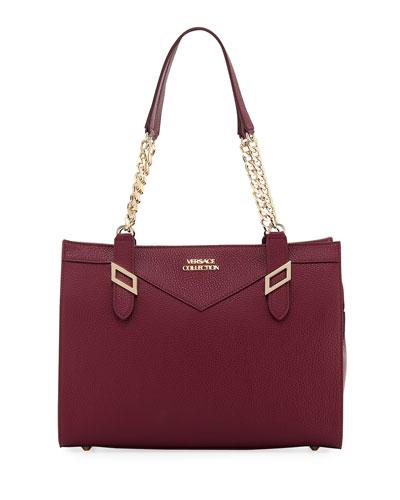 Pebbled Leather Chain Shoulder Bag, Red