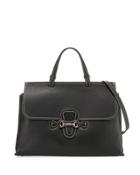 Olimpia Pebbled Leather Satchel Bag, Black