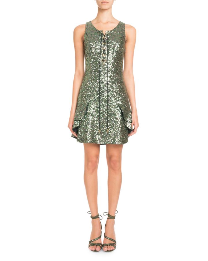 Sleeveless Lace-up Sequin Mini Cocktail Dress