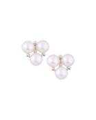 Pearl Cluster Earrings In 14k White Gold,