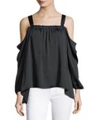 Cold-shoulder Long-sleeve Rumpled Top