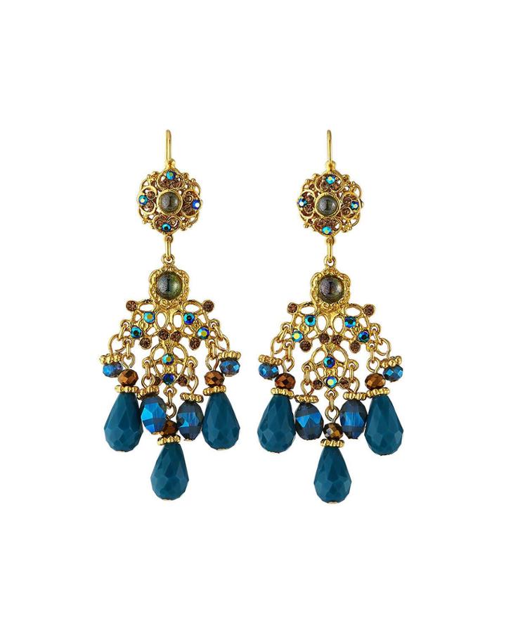 Chandelier Faceted Drop Earrings, Teal