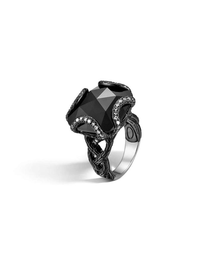 Classic Chain Braided Ring W/ Black Chalcedony,