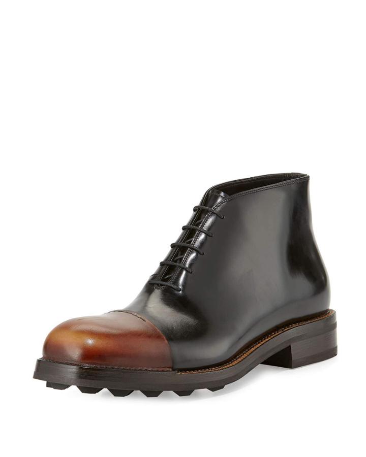Men's Runway Leather Brushed Cap-toe Chukka Boots