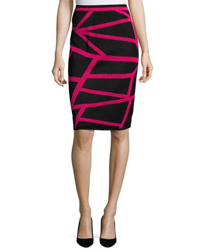 Line Knit Pencil Skirt, Black/peony