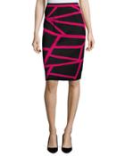 Line Knit Pencil Skirt, Black/peony