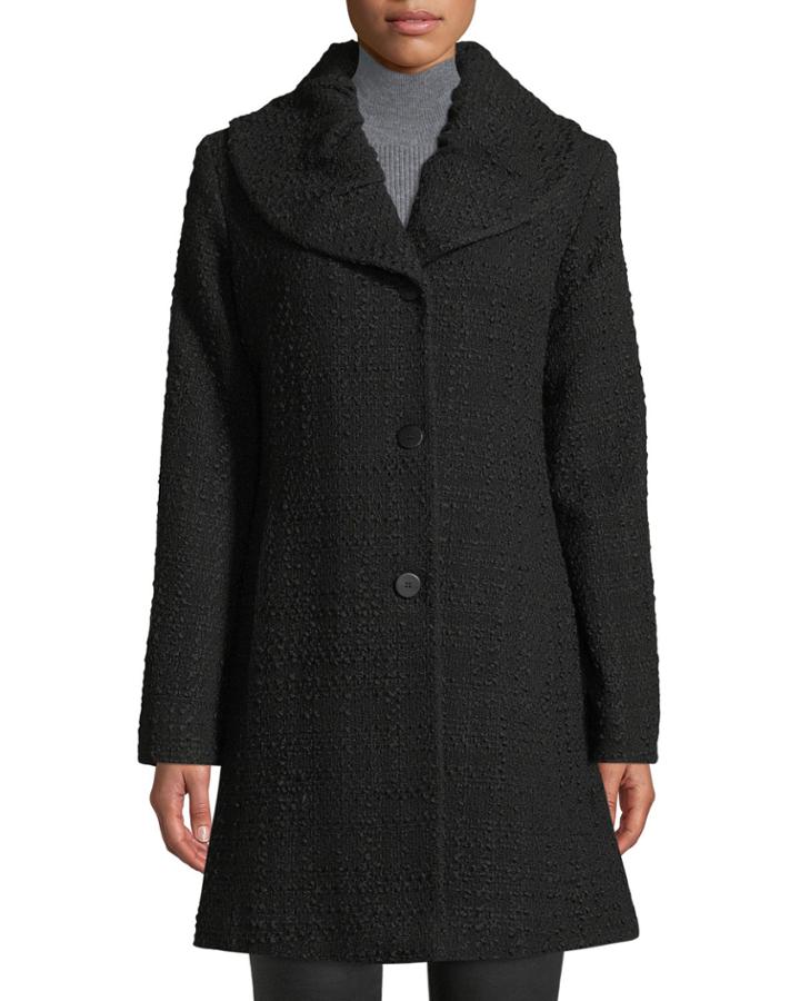 Pleat-collar Tweed Coat