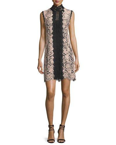 Sleeveless Lace Colorblock Mini Dress, Desert Rose