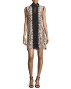 Sleeveless Lace Colorblock Mini Dress, Desert Rose