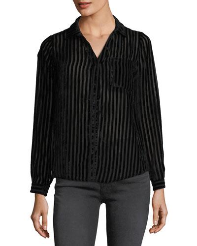 Striped-velvet Burnout Blouse