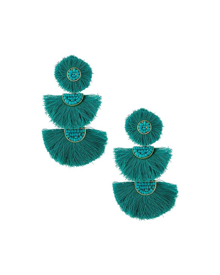 Stacked Fan Fringe Earrings, Green