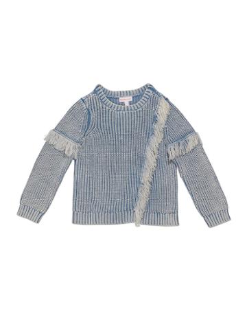 Girl's Denim Colored Fringe Sweater,