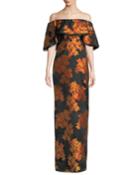 Off-the-shoulder Floral Popover Cocktail Gown