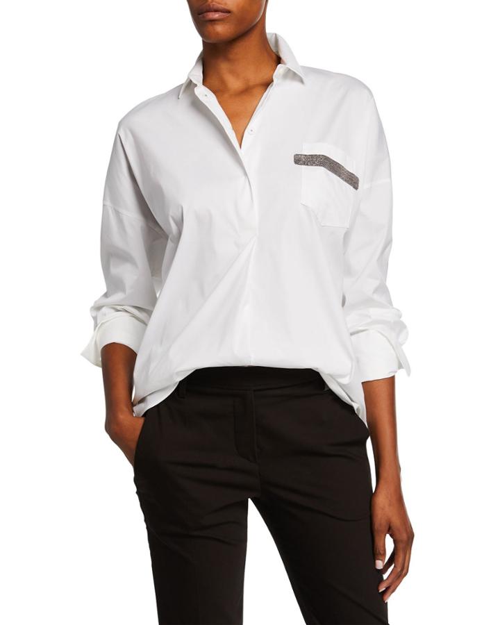Button-front Shirt W/ Beaded Pocket