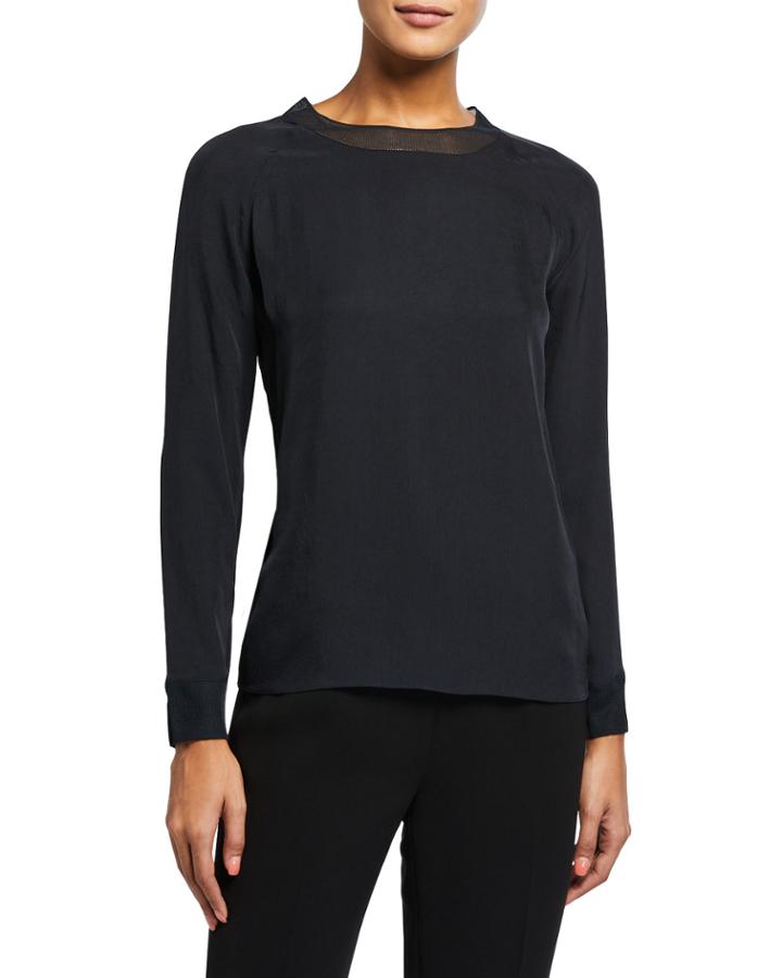 Rib-trim Long-sleeve T-shirt