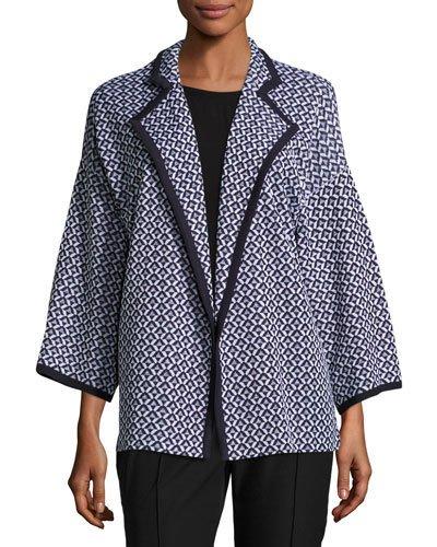 Diamond-printed Knit Jacket, Blue/white