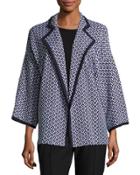 Diamond-printed Knit Jacket, Blue/white