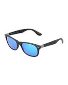Men's Wayfarer Plastic Sunglasses With Mirror Lenses, Black/blue
