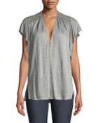 Ruched-shoulder V-neck Top
