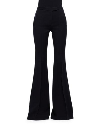 Flare-leg Wool/silk Tuxedo Pants, Black