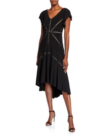 Ruffle-sleeve Solid High-low Dress