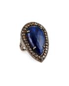 Blue Sapphire & Diamond Pave Pear Ring,