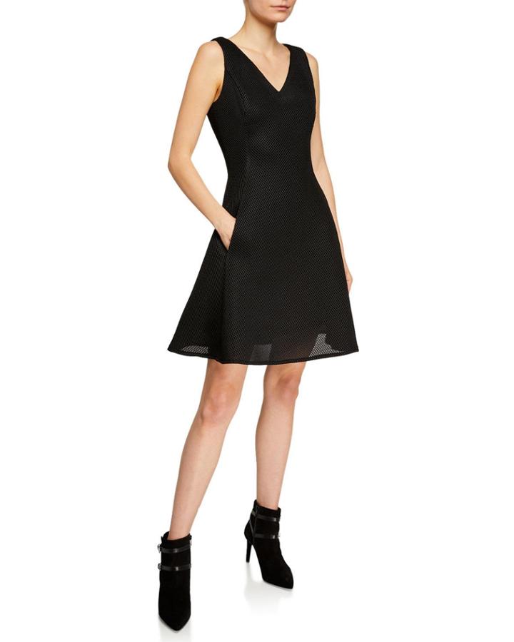 V-neck Scuba Mesh Fit-and-flare Dress
