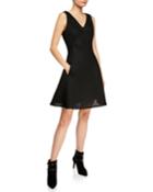 V-neck Scuba Mesh Fit-and-flare Dress