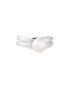 14k White Gold Double-band Pearl Ring,