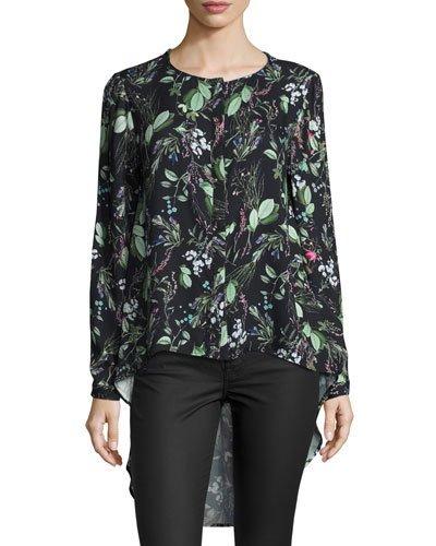 Gardening Floral-print Shirt, Black Pattern