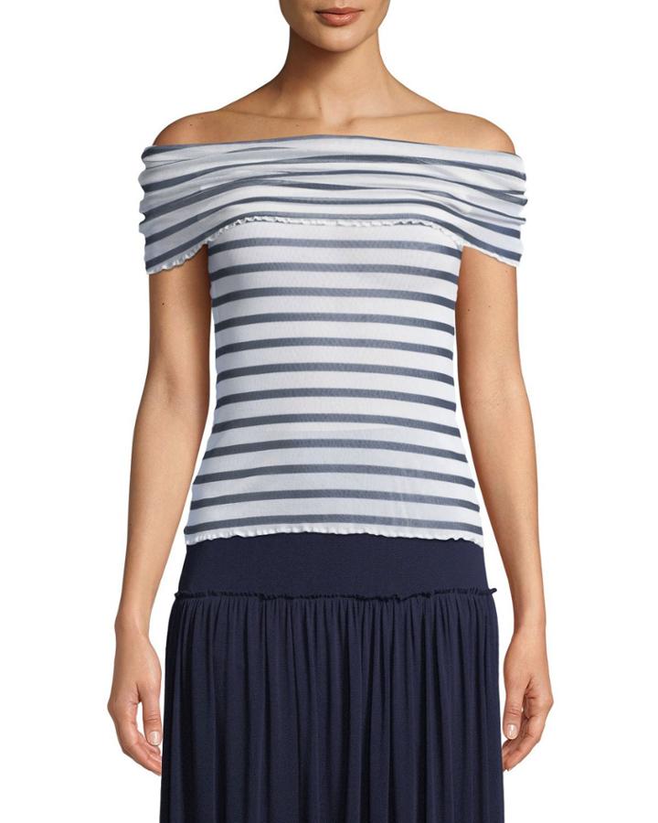 Striped Tulle Off-the-shoulder Top