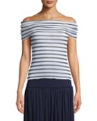 Striped Tulle Off-the-shoulder Top