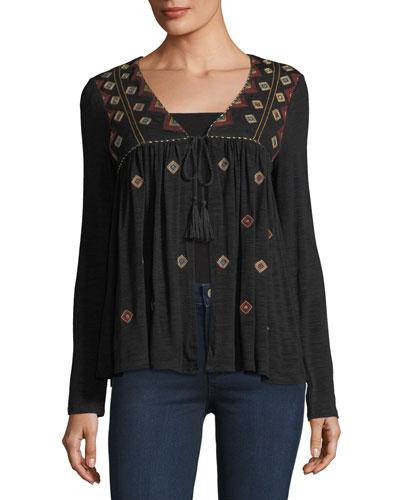 Embroidered Tie-front Jacket
